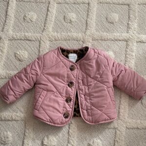 Janie and Jack Pink Quilted Leopard Puffer